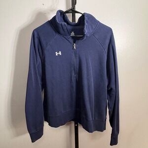 Under Armour Womens Navy Blue Fleece Quarter Zip Pullover Sweatshirt Large